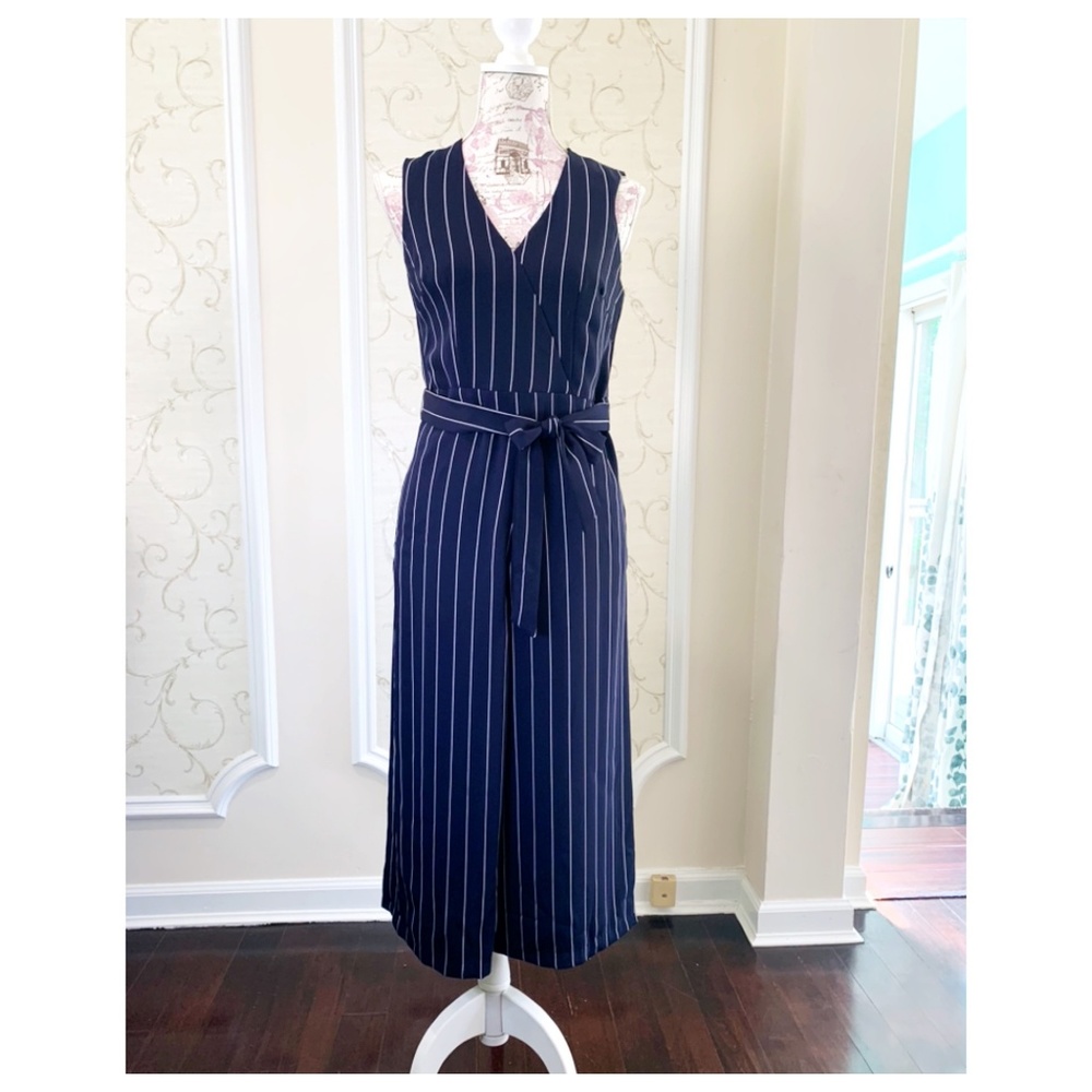 Donna Ricco Striped Sleeveless Jumpsuit, Navy 4